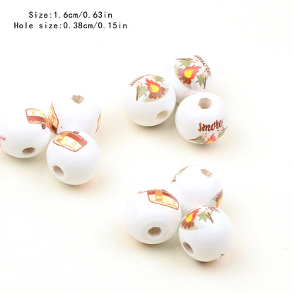 15pcs camping style Hand-painted colorful wood bead Charm Large Hole Bead for Gift DIY Necklace Bracelet Jewelry Accessories