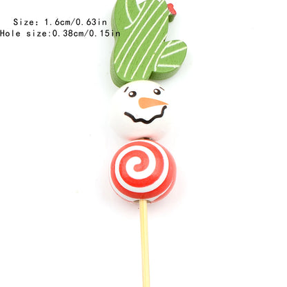 15pcs Beautiful Colorful Christmas snowman wooden bead， Fashion Large Hole Bead， for Gift Make DIY Necklace Bracelet Accessories