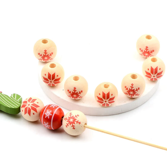 15pcs Retro Ice crystal snowflake pattern wood bead， Fashion Large Hole Bead， for Gift Make DIY Necklace Bracelet Accessories