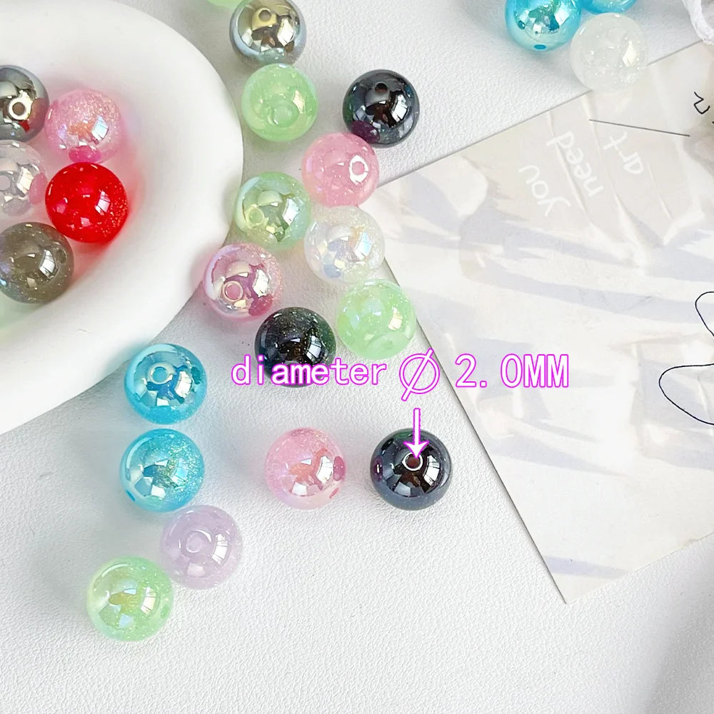 Handmade 100Pcs 16*16MM Resin Bead/Round Shape/Aurora Glitter Effect/DIY/Jewelry Findings & Components #18829