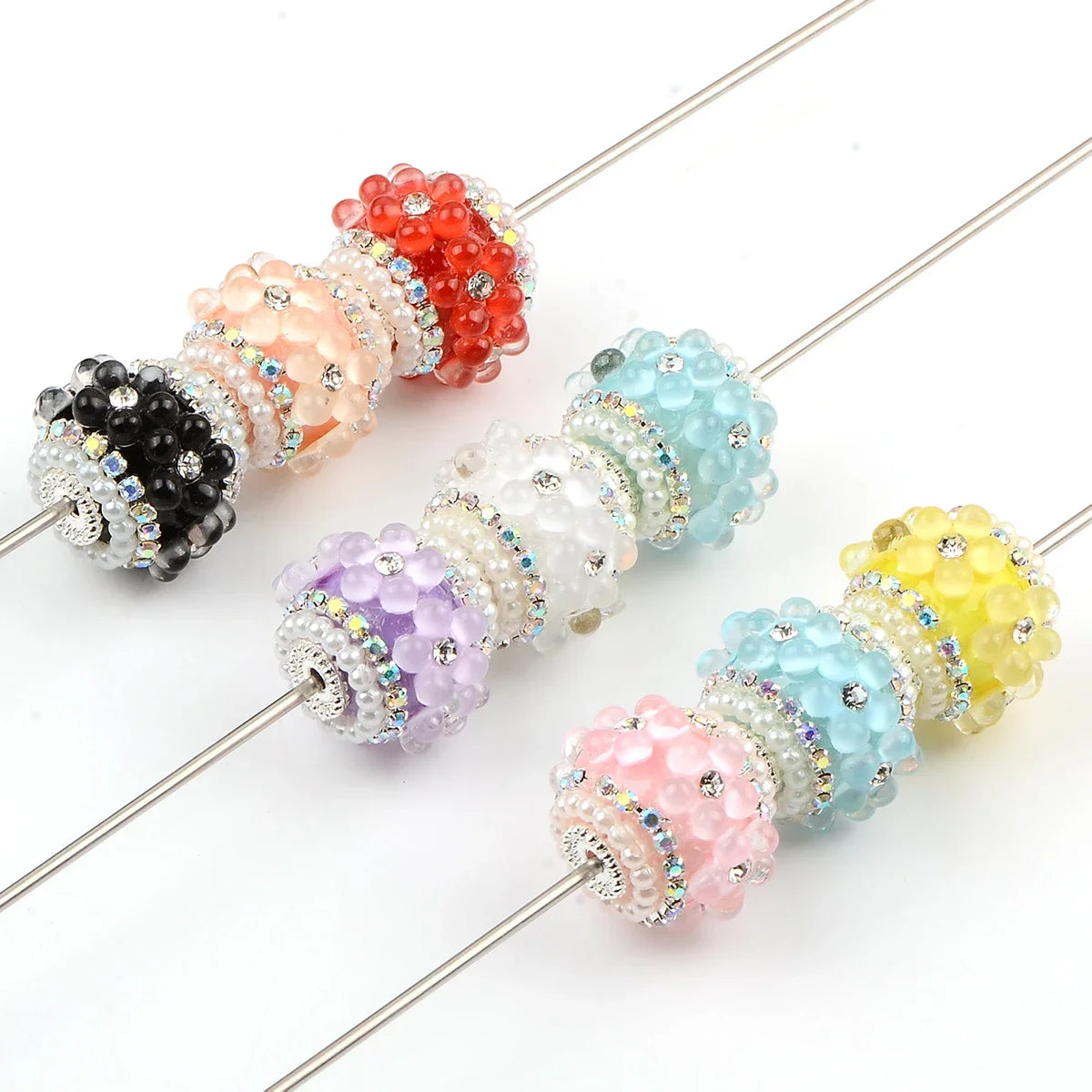 4pcs Creative flower Rhinestone large wheel bead Acrylic round beads for Jewelry Making supplies DIY Charms Bracelet Space beads