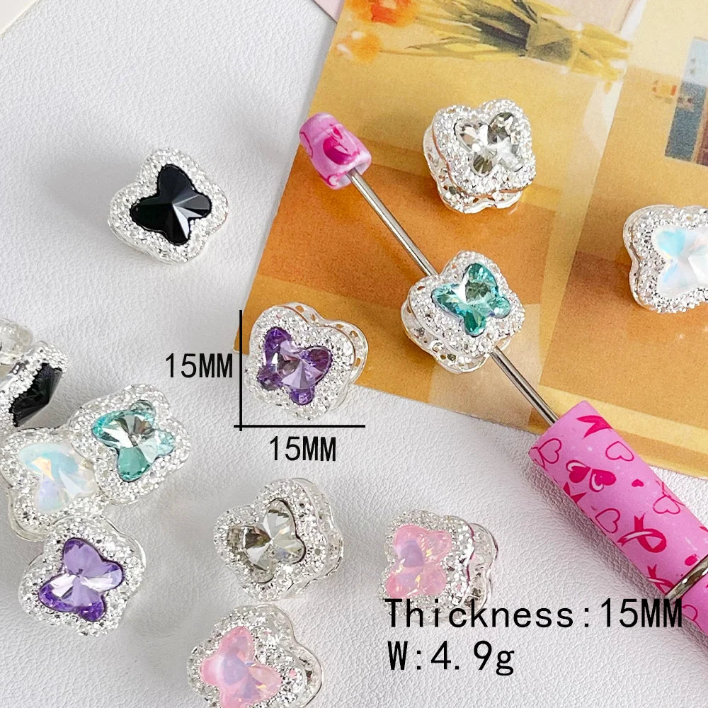 Handmade 50Pcs 15*15MM Hand Made/DIY Beads/Rhinestone Effect/Jewelry Findings & Components/Butterfly Shape/Alloy #18794