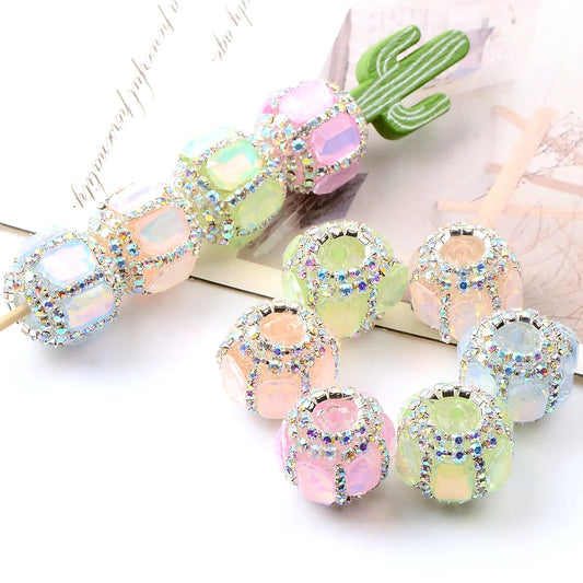 5pcs Mirror tangent plane round acrylic bead，Hand-paint Loose Spacer Bead，For Gifts Make Bracelet necklace anklet Diy Accessory
