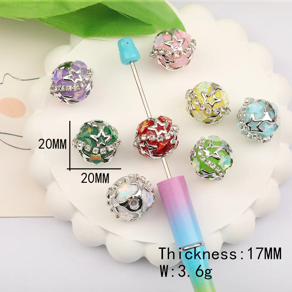 Design 50Pcs 20*20MM Acrylic Bead/Hand Made/Jewelry Findings & Components/Star Patch Effect/Round Shape/Fancy Bead/DIY
