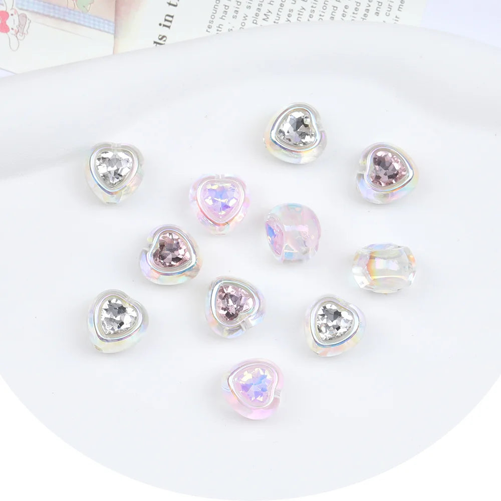 Design 100Pcs 14*14MM DIY Beads/Heart Shape/Acrylic Beads/Hand Made/Aurora Effect/Jewelry Findings & Components #17374