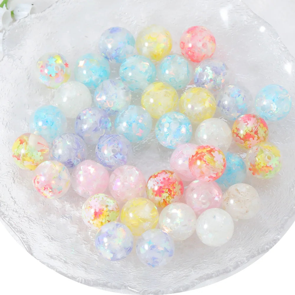 Handmade 100Pcs 16*16MM DIY Beads/Glitter Powder Effect/Hand Made/Jewelry Findings & Components/Round Shape/Resin #18522