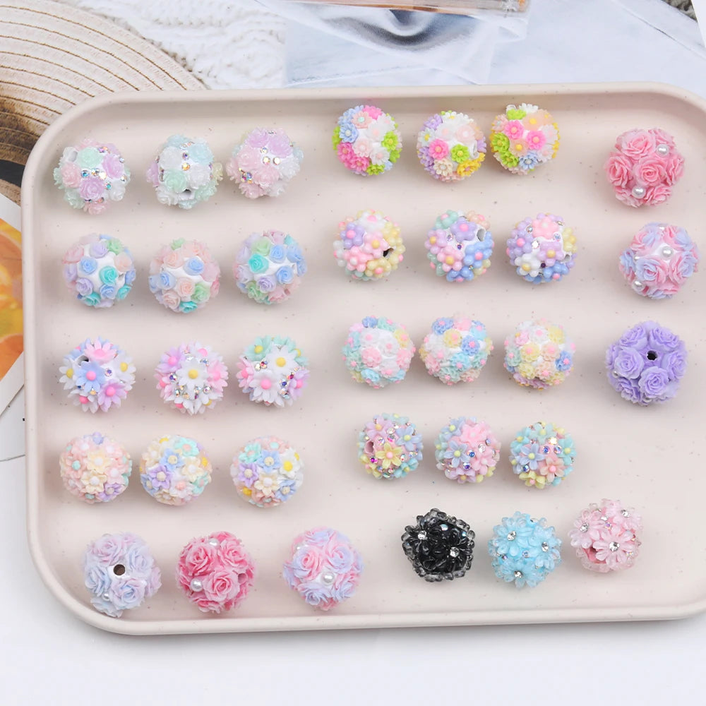 Design 50Pcs DIY Making/Fancy Beads/Round Shape/Polymer Clay Bead/Hand Made/Flower Bead/Jewelry Findings & Components