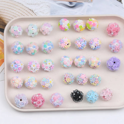 Design 50Pcs DIY Making/Fancy Beads/Round Shape/Polymer Clay Bead/Hand Made/Flower Bead/Jewelry Findings & Components