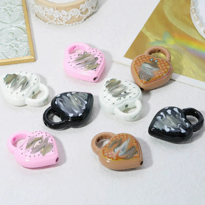 Design 50Pcs 30*39MM Jewelry Findings & Components/Print Effect/DIY Beads/Hand Made/Heart Shape/Acrylic Bead #18655