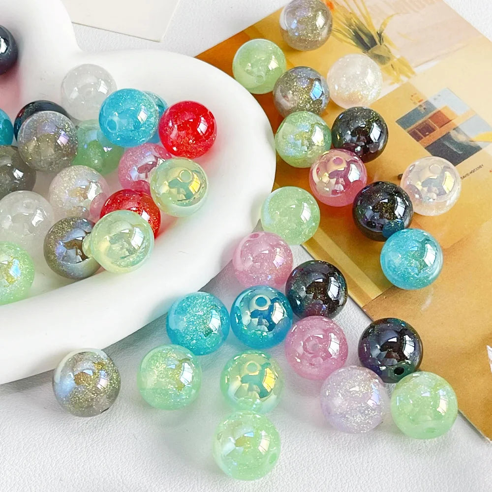 Handmade 100Pcs 16*16MM Resin Bead/Round Shape/Aurora Glitter Effect/DIY/Jewelry Findings & Components #18829