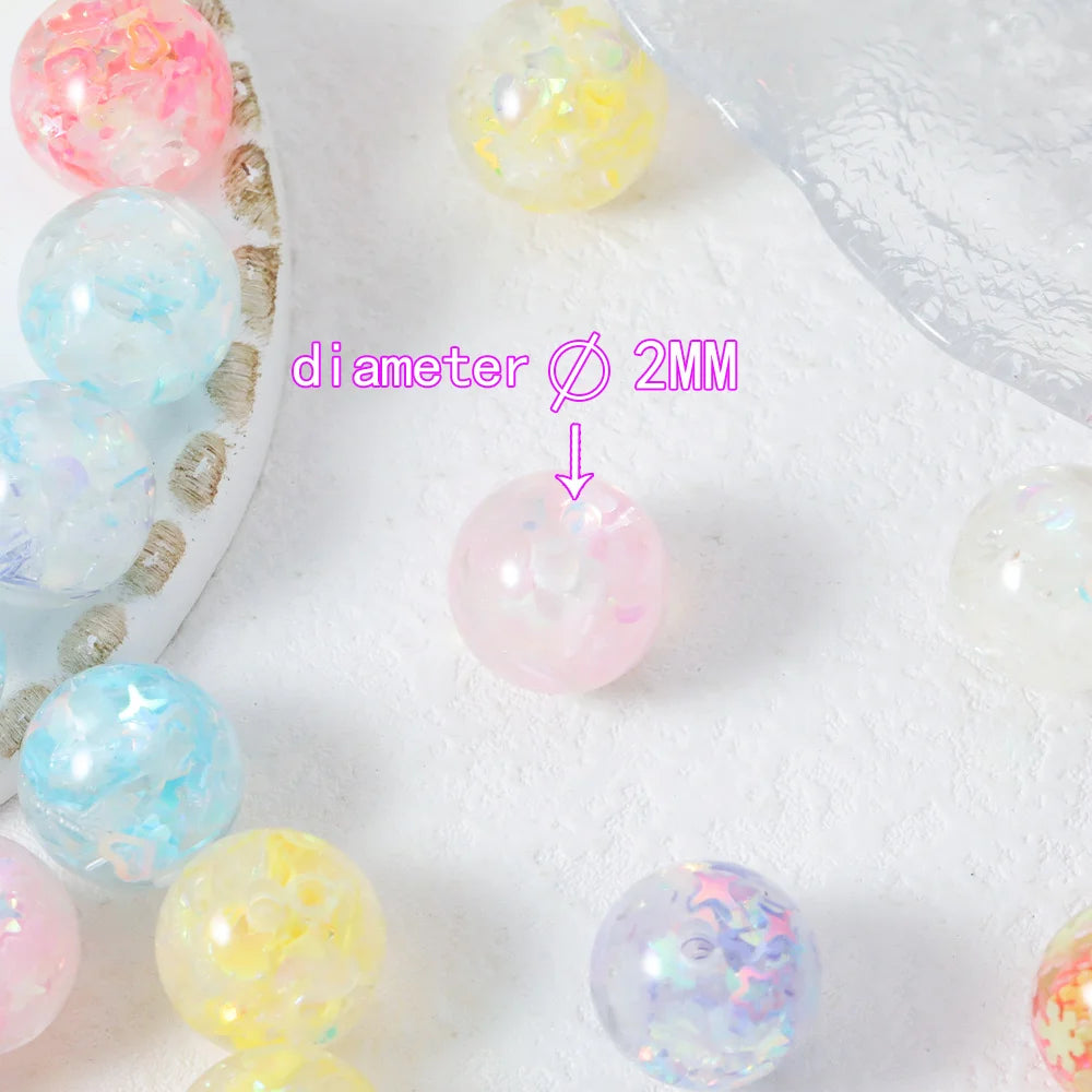 Handmade 100Pcs 16*16MM DIY Beads/Glitter Powder Effect/Hand Made/Jewelry Findings & Components/Round Shape/Resin #18522