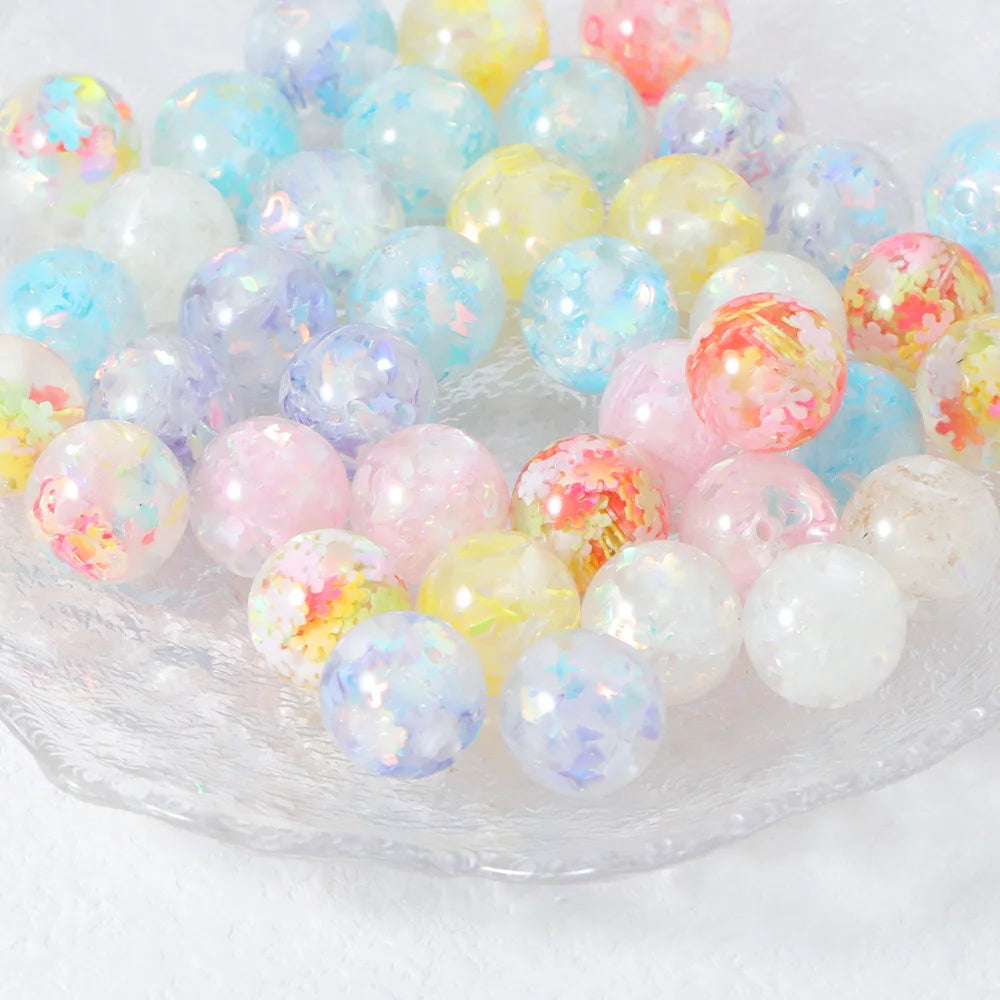 Handmade 100Pcs 16*16MM DIY Beads/Glitter Powder Effect/Hand Made/Jewelry Findings & Components/Round Shape/Resin #18522