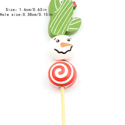 15pcs Beautiful Colorful Christmas snowman wooden bead， Fashion Large Hole Bead， for Gift Make DIY Necklace Bracelet Accessories