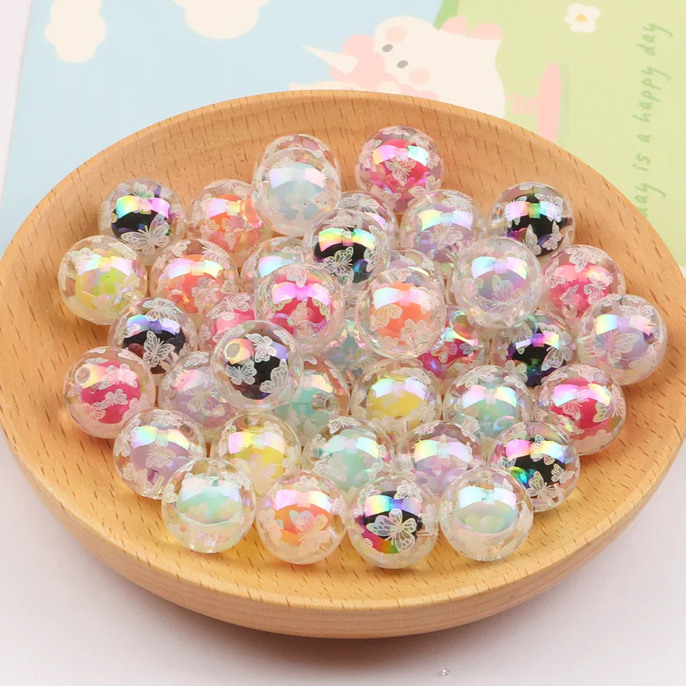 Design 100Pcs 16*16MM Acrylic Bead/Jewelry Accessories/Aurora Effect/Round Shape/DIY Printing Beads/Hand Made #16723