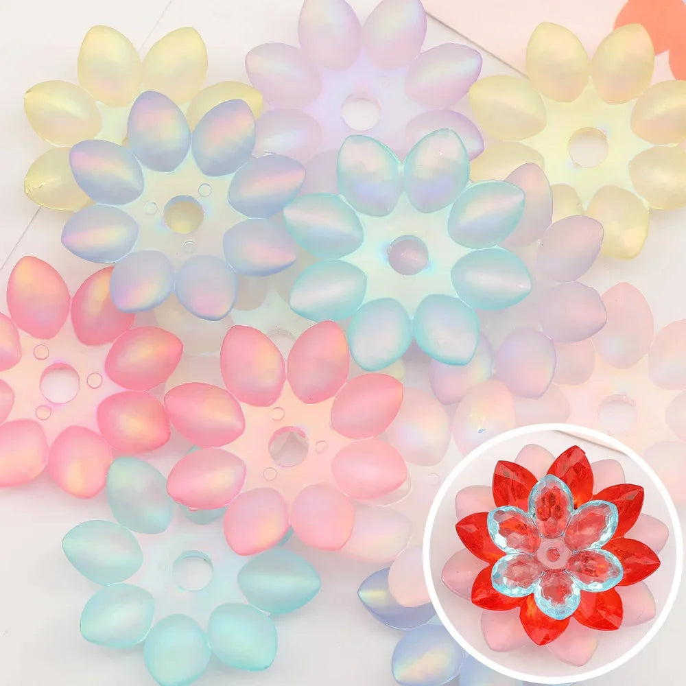 Design 100Pcs Jewelry Findings & Components/DIY Beads Making/Hand Made/Flower Shape/Aurora Matte Effect/Acrylic Bead