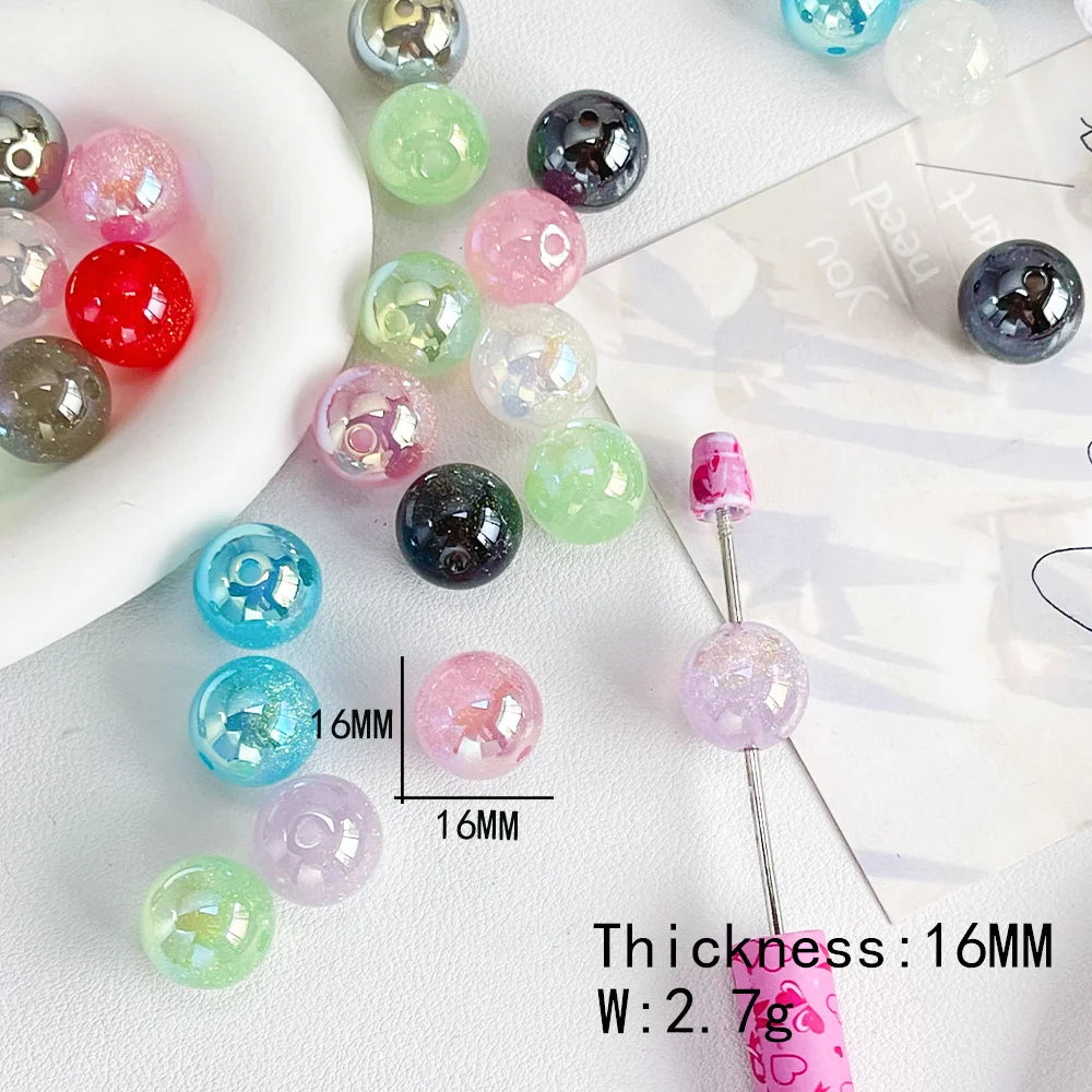 Handmade 100Pcs 16*16MM Resin Bead/Round Shape/Aurora Glitter Effect/DIY/Jewelry Findings & Components #18829