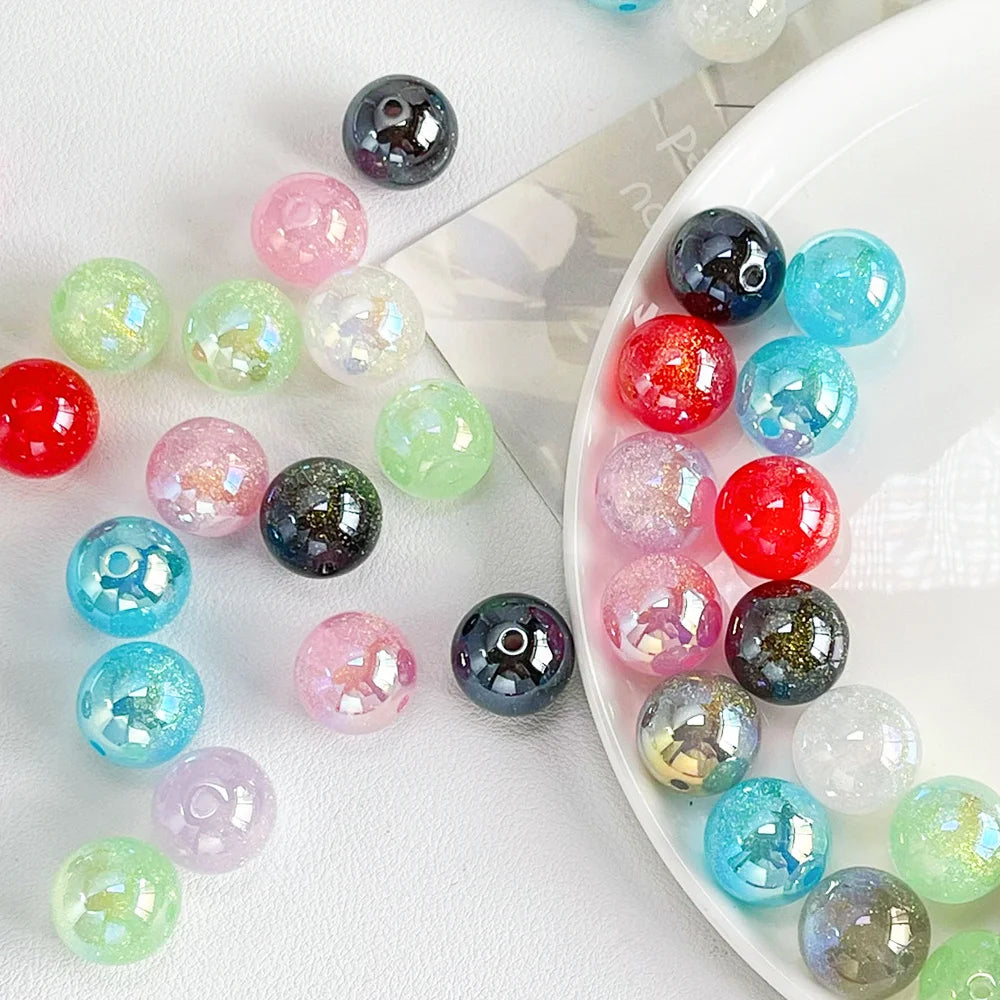 Handmade 100Pcs 16*16MM Resin Bead/Round Shape/Aurora Glitter Effect/DIY/Jewelry Findings & Components #18829