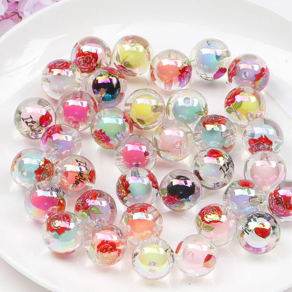 Design 100Pcs 16*16MM Acrylic Bead/Round Shape/Hand Made/Print Effect/DIY Beads/Jewelry Findings & Components #17754