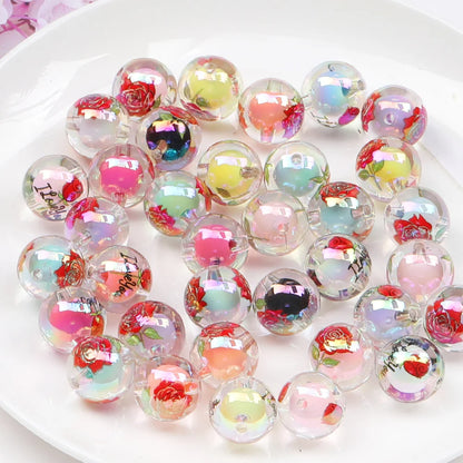 Design 100Pcs 16*16MM Acrylic Bead/Round Shape/Hand Made/Print Effect/DIY Beads/Jewelry Findings & Components #17754
