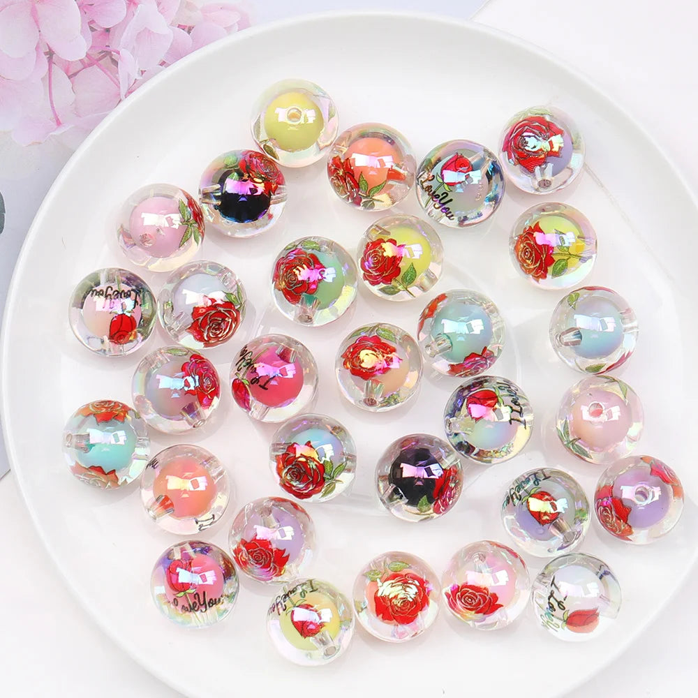 Design 100Pcs 16*16MM Acrylic Bead/Round Shape/Hand Made/Print Effect/DIY Beads/Jewelry Findings & Components #17754