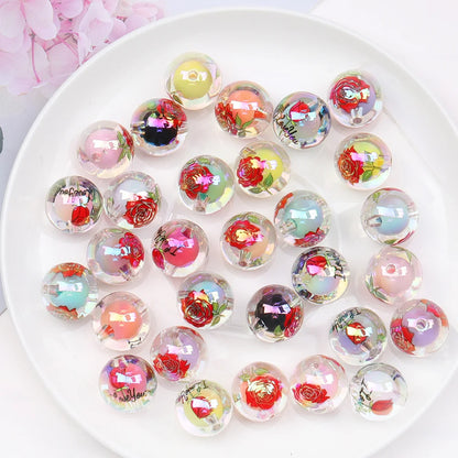 Design 100Pcs 16*16MM Acrylic Bead/Round Shape/Hand Made/Print Effect/DIY Beads/Jewelry Findings & Components #17754