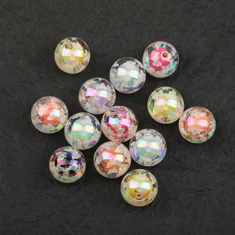 Design 100Pcs 16*16MM Acrylic Bead/Jewelry Accessories/Aurora Effect/Round Shape/DIY Printing Beads/Hand Made #16723