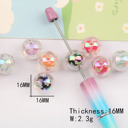 Design 100Pcs 16*16MM Acrylic Bead/Jewelry Accessories/Aurora Effect/Round Shape/DIY Printing Beads/Hand Made #16723