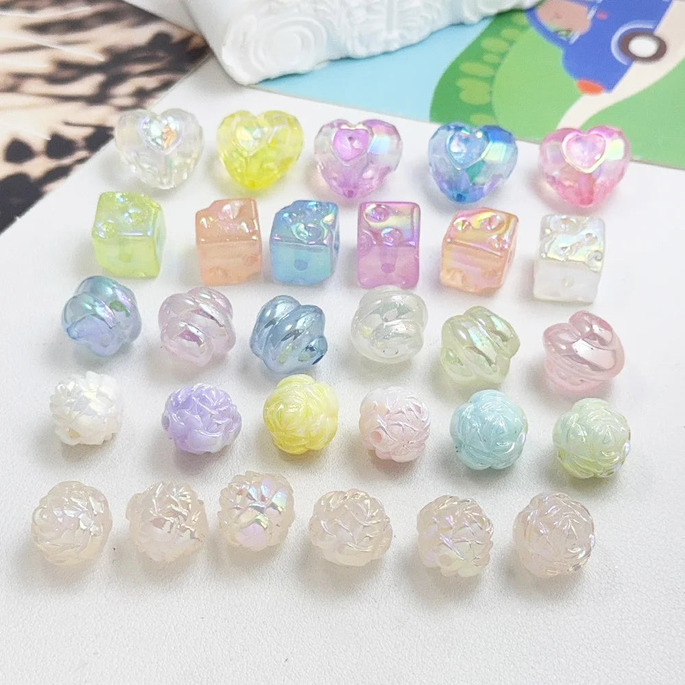 Design 100Pcs DIY Beads/Hand Made/Heart Flower Shape/Luminous Effect/Acrylic Bead/Jewelry Findings & Components #18127