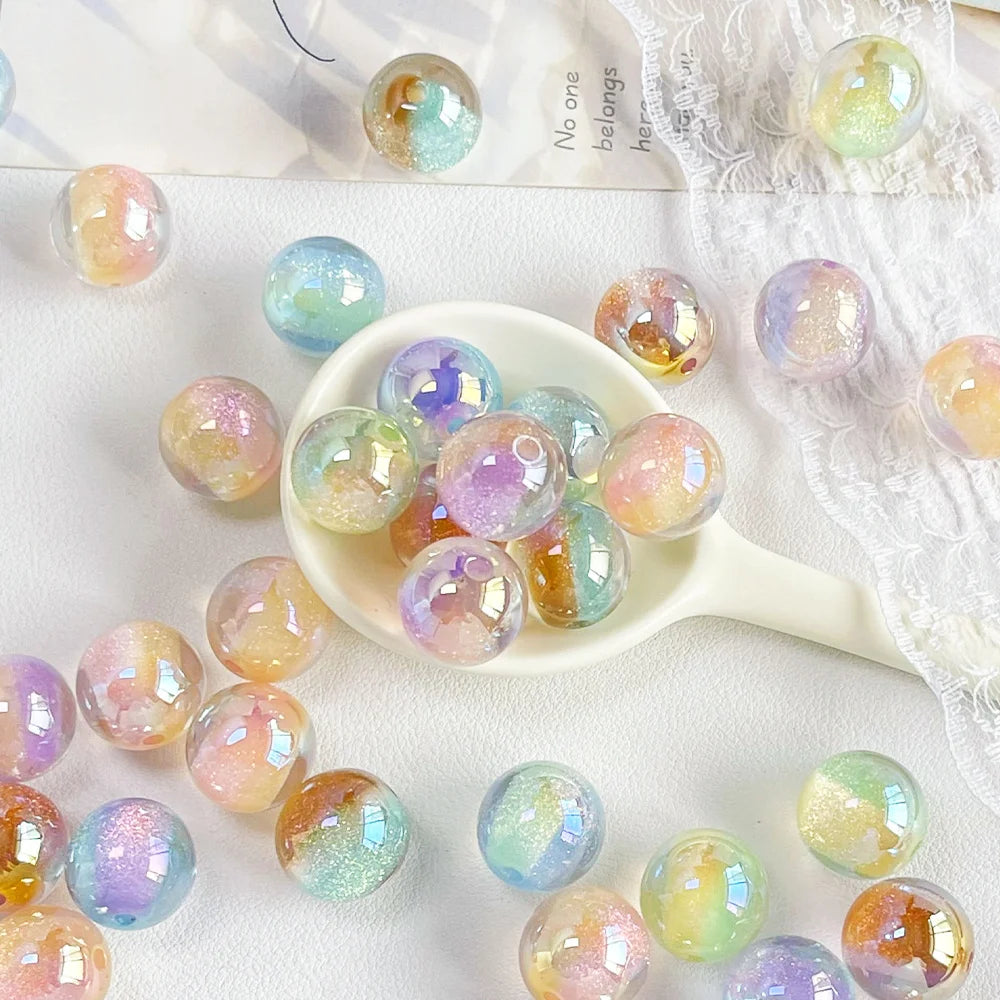 Handmade 100Pcs 16*16MM DIY Beads/Round Shape/Aurora Effect Beads/Glitter Powder/Jewelry Findings & Components #18825