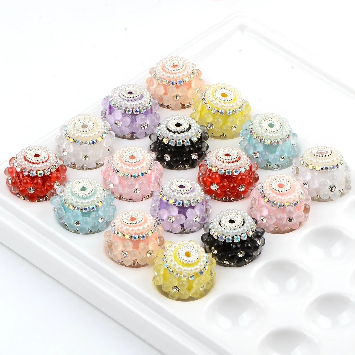 4pcs Creative flower Rhinestone large wheel bead Acrylic round beads for Jewelry Making supplies DIY Charms Bracelet Space beads