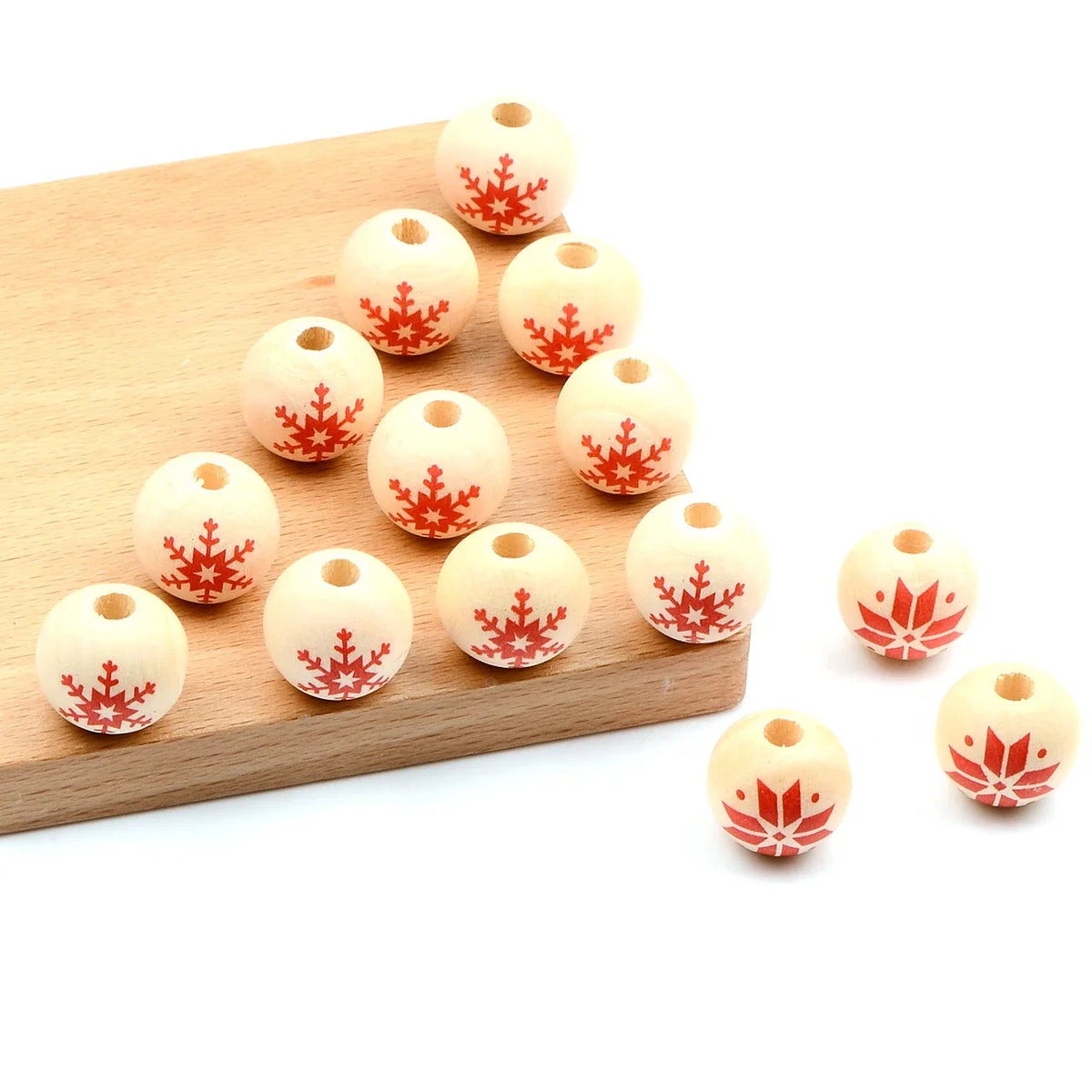 15pcs Retro Ice crystal snowflake pattern wood bead， Fashion Large Hole Bead， for Gift Make DIY Necklace Bracelet Accessories