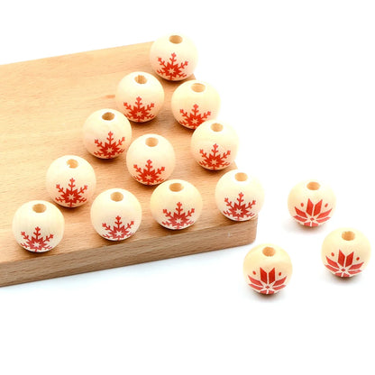 15pcs Retro Ice crystal snowflake pattern wood bead， Fashion Large Hole Bead， for Gift Make DIY Necklace Bracelet Accessories