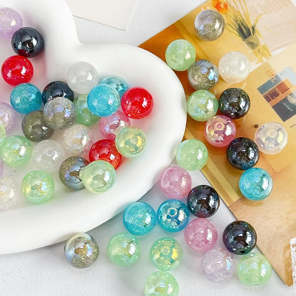 Handmade 100Pcs 16*16MM Resin Bead/Round Shape/Aurora Glitter Effect/DIY/Jewelry Findings & Components #18829