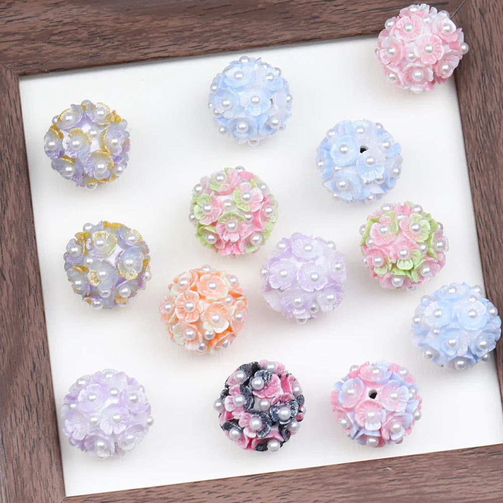Design 50Pcs DIY Making/Fancy Beads/Round Shape/Polymer Clay Bead/Hand Made/Flower Bead/Jewelry Findings & Components