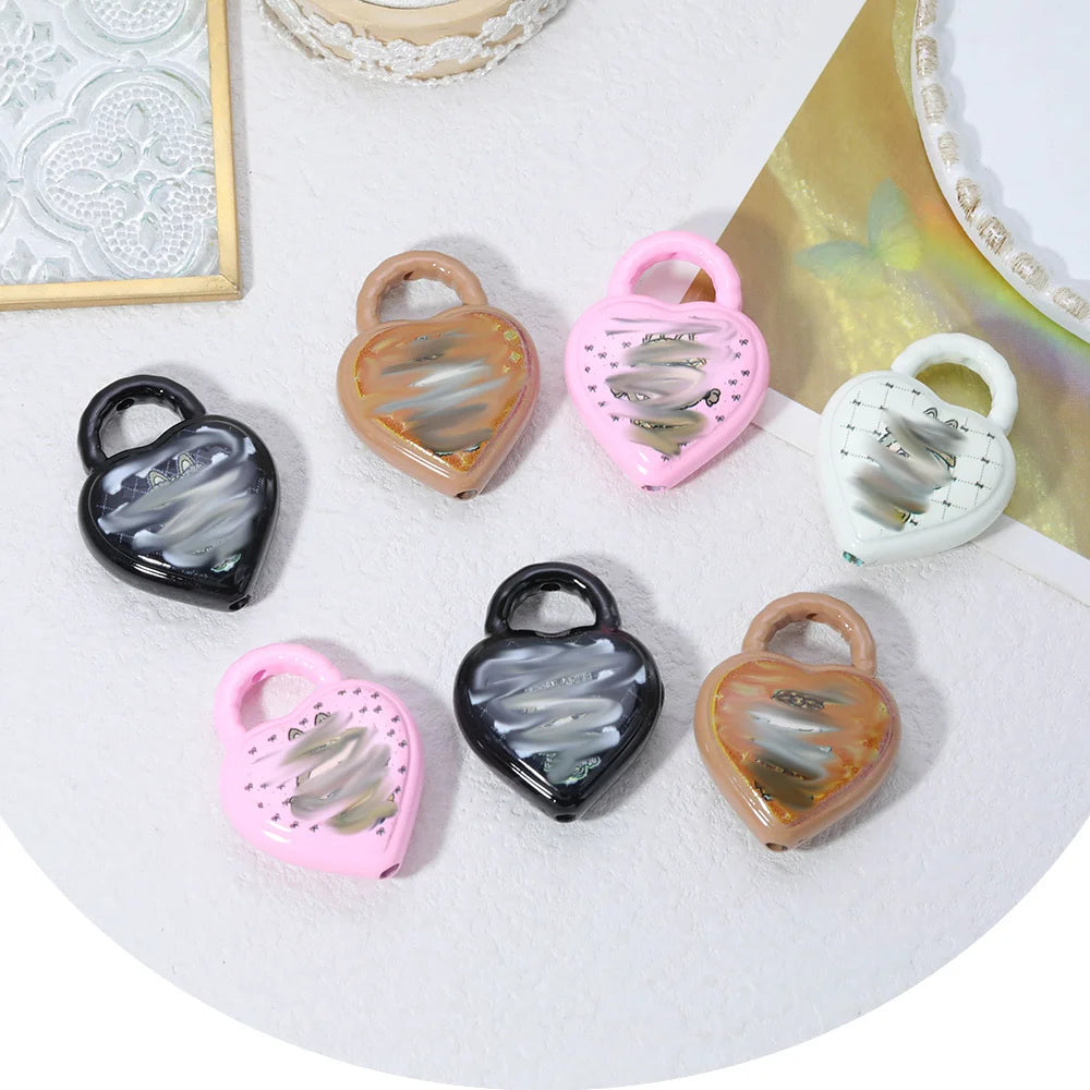 Design 50Pcs 30*39MM Jewelry Findings & Components/Print Effect/DIY Beads/Hand Made/Heart Shape/Acrylic Bead #18655