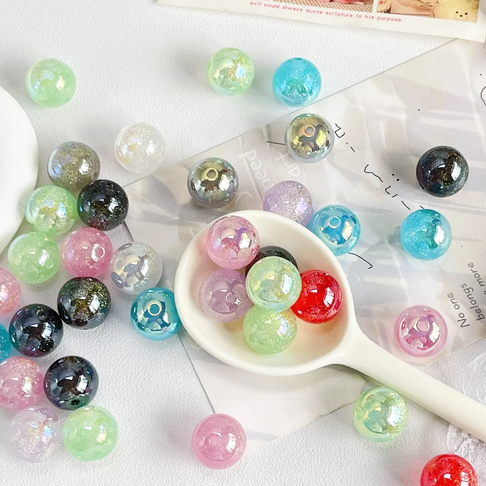 Handmade 100Pcs 16*16MM Resin Bead/Round Shape/Aurora Glitter Effect/DIY/Jewelry Findings & Components #18829
