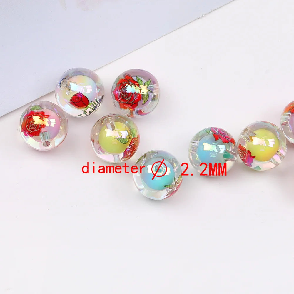 Design 100Pcs 16*16MM Acrylic Bead/Round Shape/Hand Made/Print Effect/DIY Beads/Jewelry Findings & Components #17754
