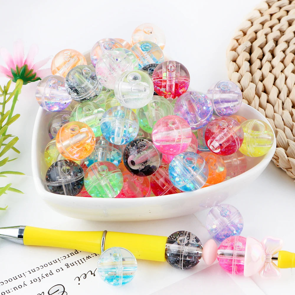 50pcs Transparent Oil Liquid Beads Quicksand Water Core Round Acrylic Beads Diy Jewelry Necklace Bracelet Keychain Accessories