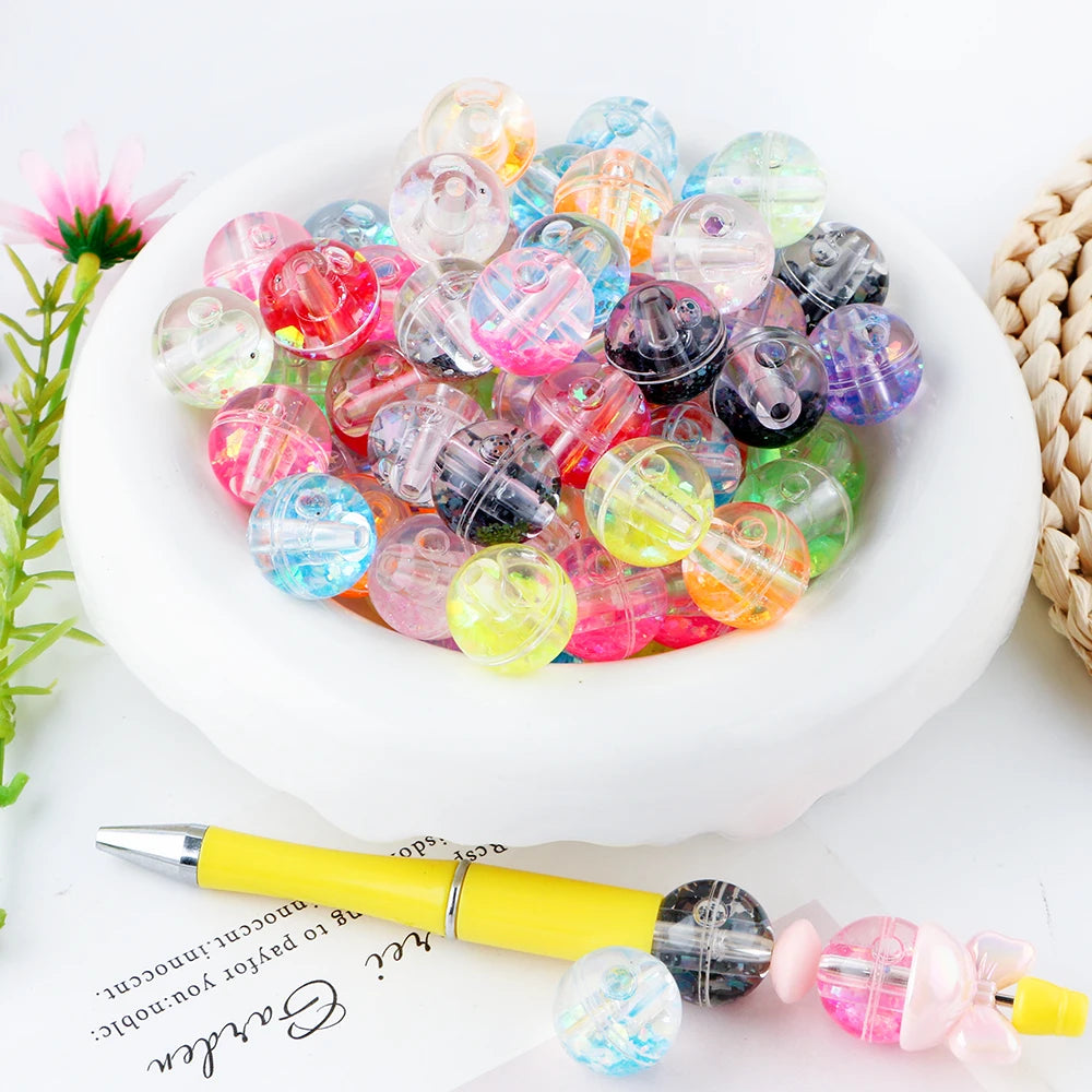 50pcs Transparent Oil Liquid Beads Quicksand Water Core Round Acrylic Beads Diy Jewelry Necklace Bracelet Keychain Accessories