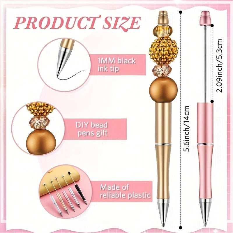 34pcs Beadable Pens, Beadable Pens Bulk Colored Plastic, Black Ink Beaded Pens Creative Diy Pen, Office School Supplies