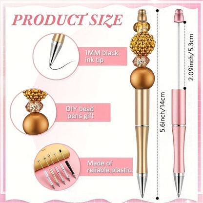 34pcs Beadable Pens, Beadable Pens Bulk Colored Plastic, Black Ink Beaded Pens Creative Diy Pen, Office School Supplies