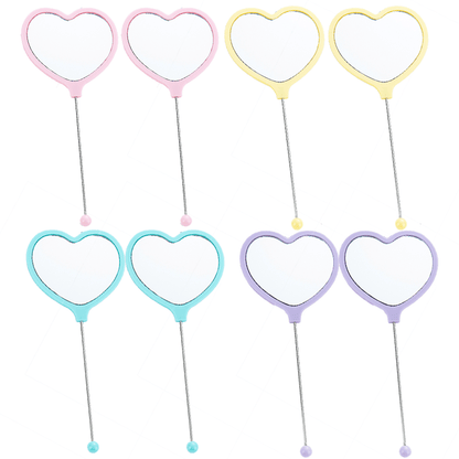 8pcs DIY Beadable Handheld Mirrors Mini Heart/ Round Shape Mirror for DIY Beaded Crafts