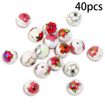 [40pcs Love ECG Beads] 40pcs UV Plated Color Acrylic Beads | Love ECG Printed DIY Beading Pen Jewelry Accessories Loose Beads