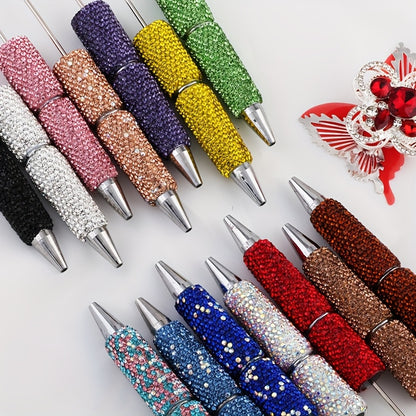 12pcs Beadable Pen Plastic Bead Ballpoint Pen Black Ink Beaded DIY Pens Cute Cool Pens For DIY Making Gift School Office Supplies