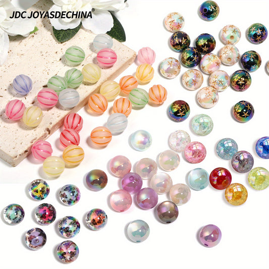 100pcs 16mm Assorted Acrylic and Resin Beads Transparent Printed Cat Eye Crackle Inner Beads for DIY Beadable Pens Keychains Phone Charms Crafts