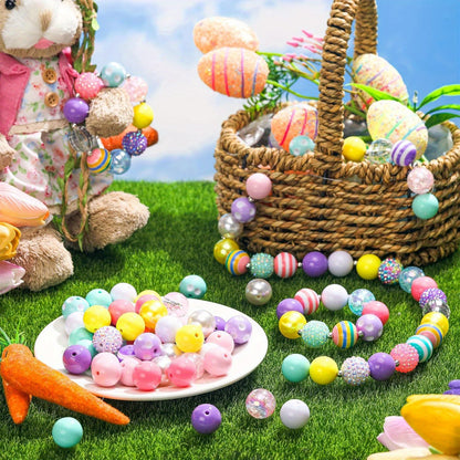 100pcs Easter 20 mm Bubblegum Beads Set Bulk Mixed Easter Jewelry Making Colorful Chunky Beads for Necklace Craft Holiday Supplies