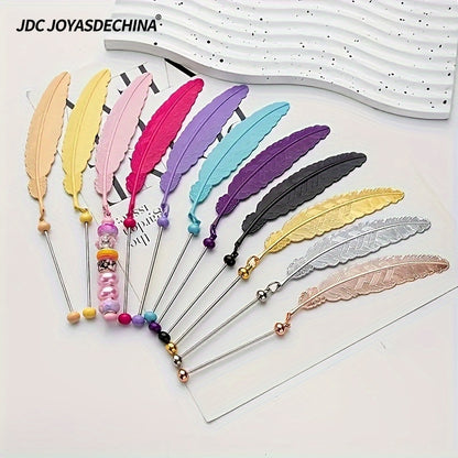 10pcs/ 20pcs Beaded Bookmark Colorful Feather Bookmark Creative DIY Kit for Beaded Gifts and Office Supplies