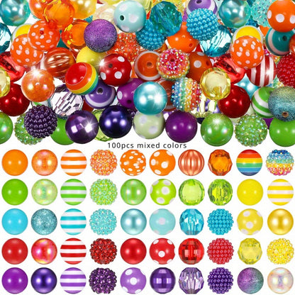100pcs 20mm Beads for Pens Rhinestone Bubblegum Beads Mixed Crystal Resin Sugar Chunky for Pens Beadable Keychains DIY Craft Pen Jewelry Making Supplies