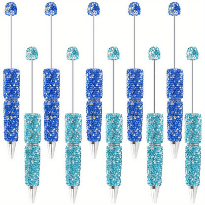 10pcs Glitter Beadable Pen Full Rhinestone Plastic Bead Ballpoint Pen Multicolor Fun Bling Retractable Beaded Writing Pen for DIY Craft Office Supplies