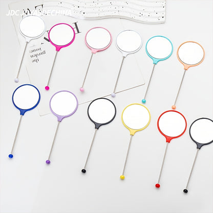 8pcs 16pcs Mother'S Day Handheld Round DIY Beadable Small Mirror Portable HD Mirror Handheld Mirror Female Specific Handle Makeup Mirror